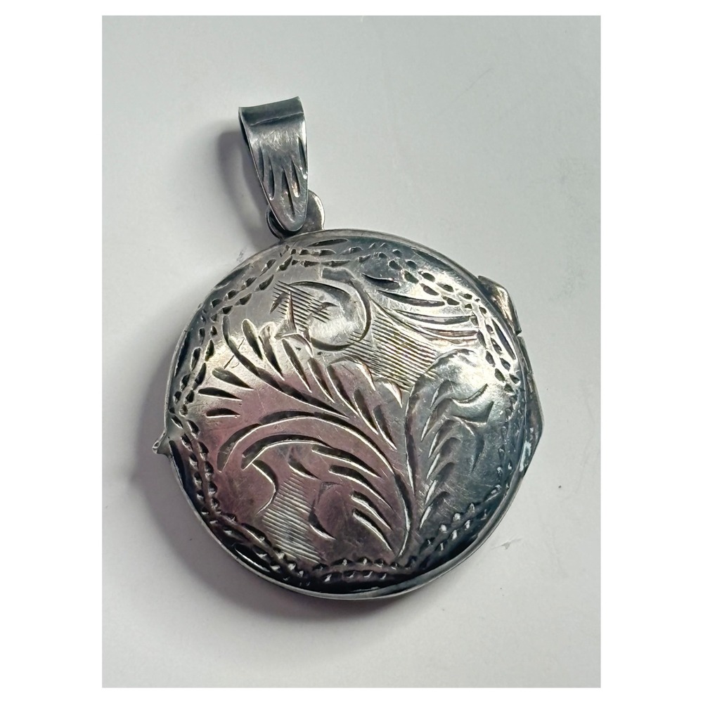 Vintage 925 Sterling Silver Floral Vine Scroll Round Locket Pendant MBS Hallmark